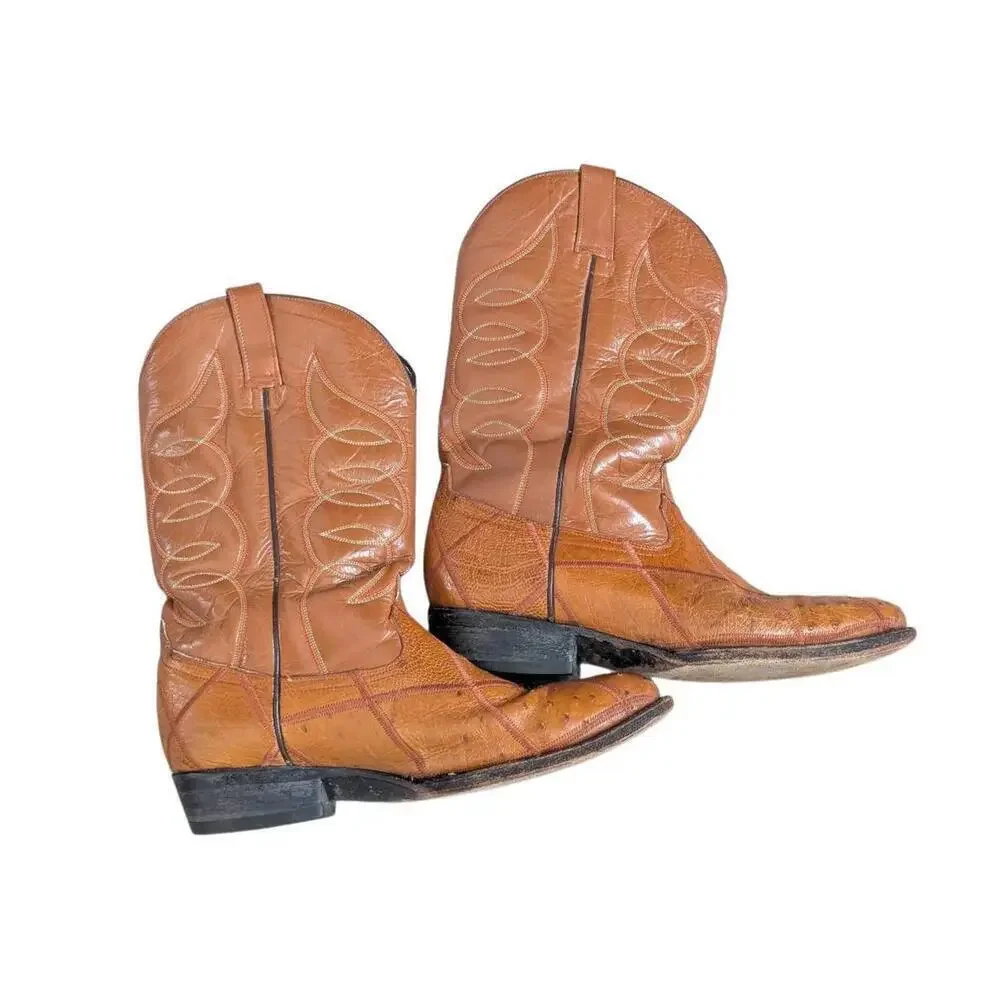 Guerrero Brown Cowboy Boots US 10.5 Made In Mexico Ostrich Lizard Leather